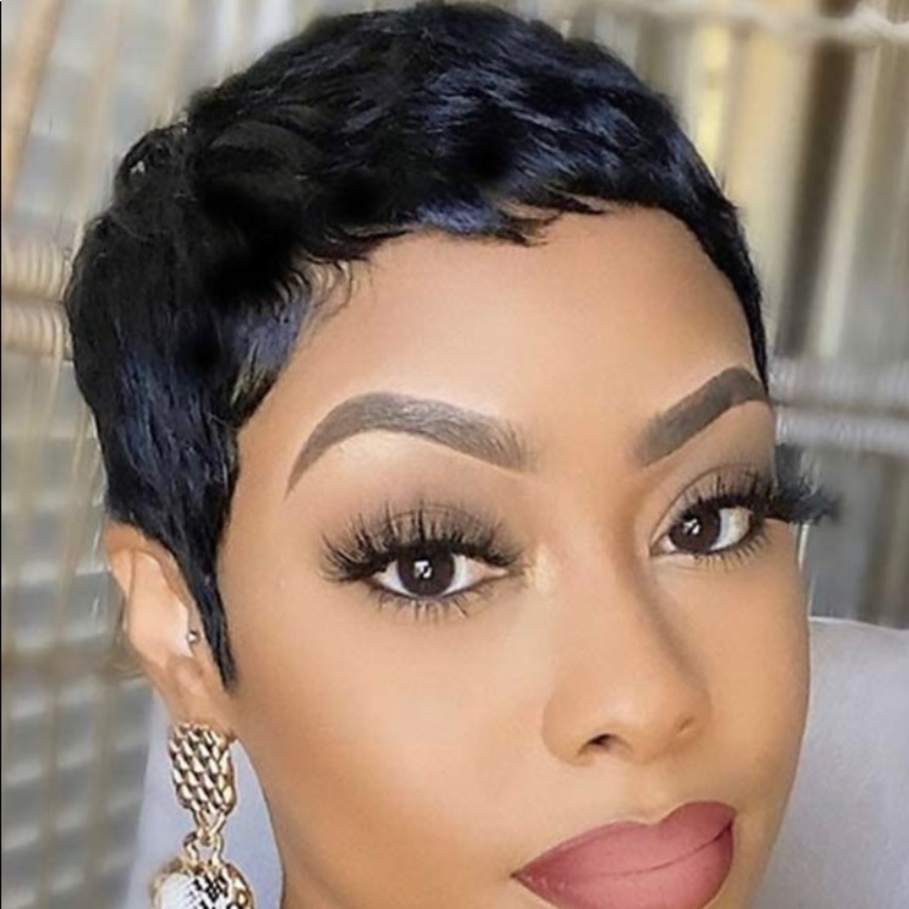 COPY - Short pixie cut human hair wigs for women no lace wig short black curly …